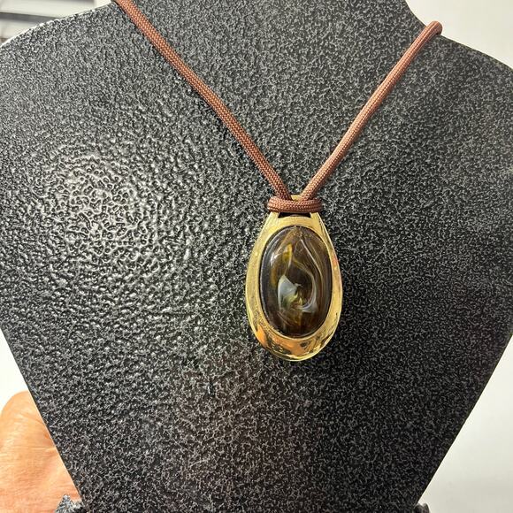 Sarah Coventry 1978 Broadway Pendant Necklace Coird 24 inches Brown Gold - Picture 1 of 4